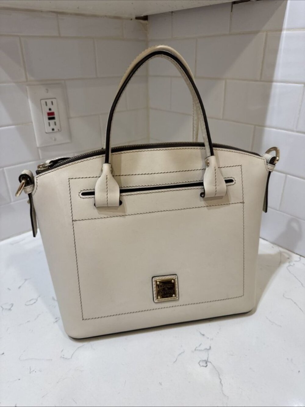 As Is Dooney and Bourke Beacon Cream Leather Satchel Bag